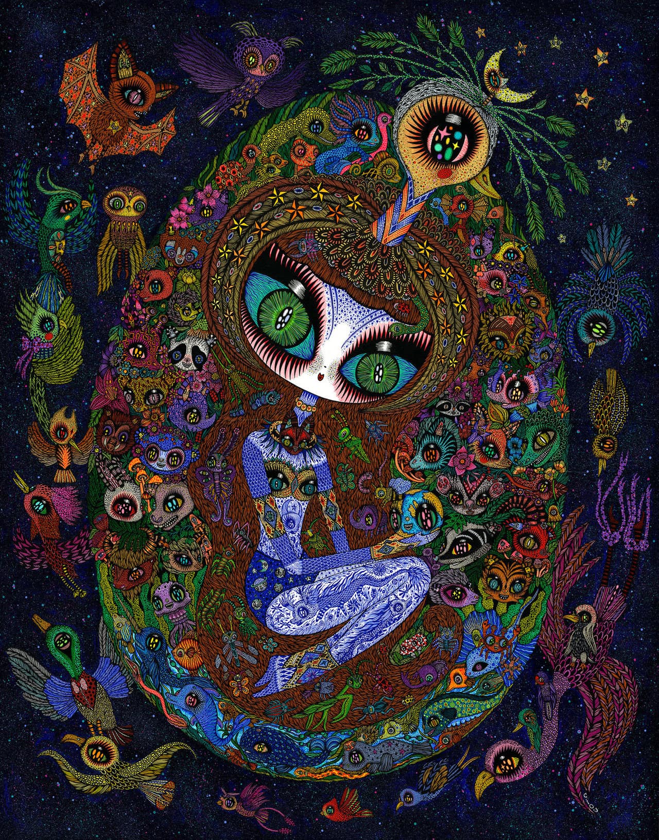 1280x1632, 586 Kb / девка, птички, зверюшки, нех, рисунок