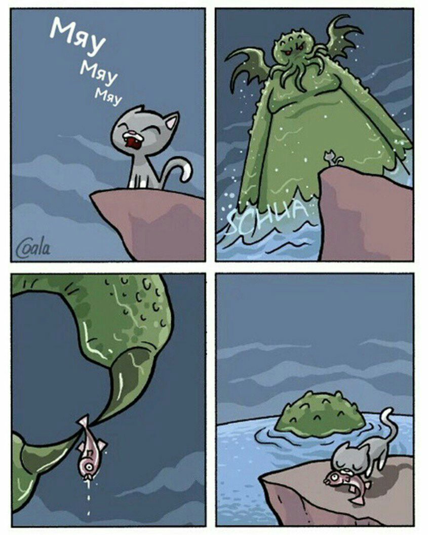 845x1056, 154 Kb / скала, кошка, ктулху, рыба