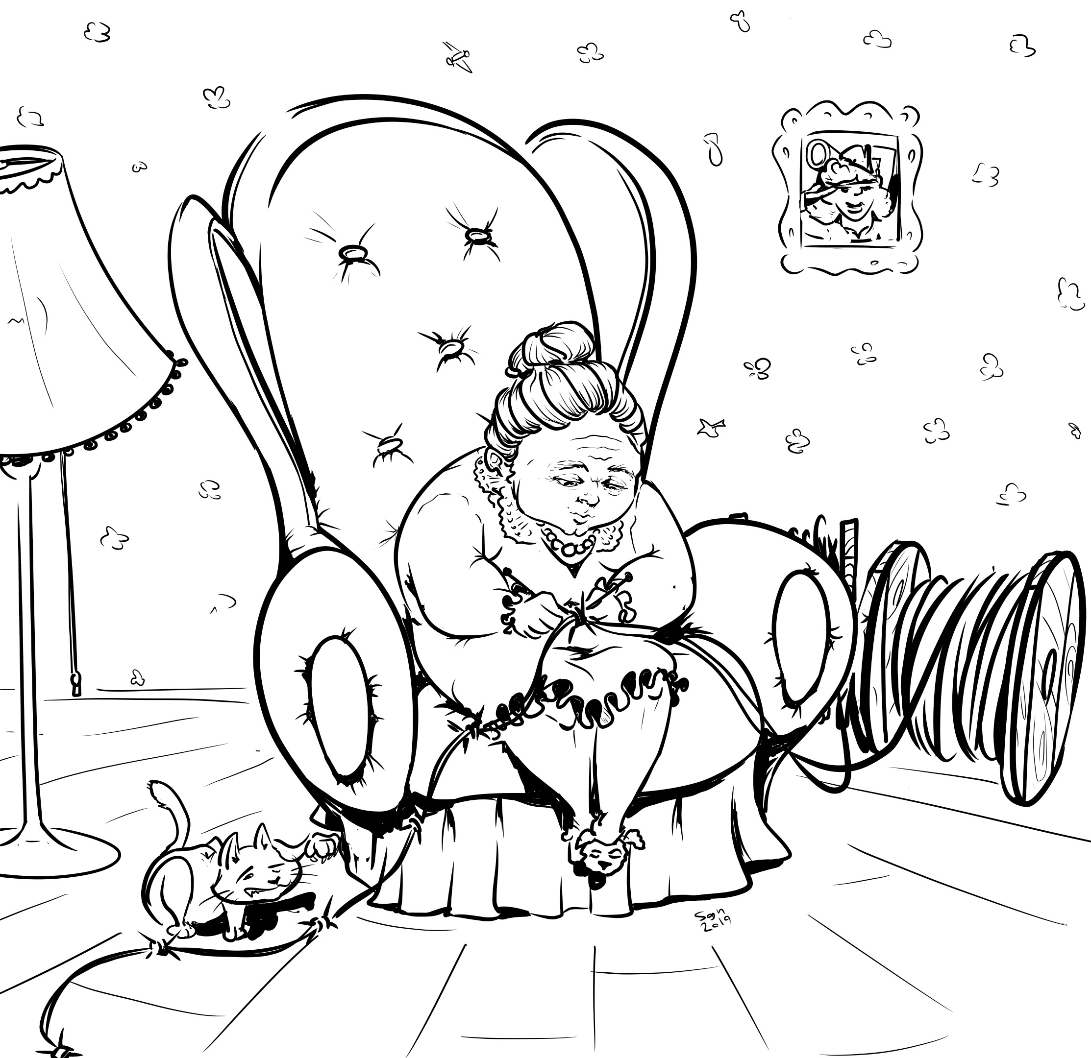 2226x2160, 616 Kb / вязание, кот, кресло, старушка, shaggy_nik, sgn