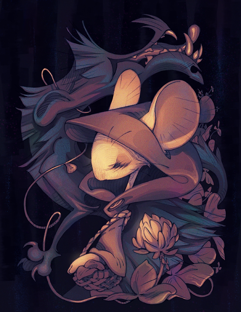 800x1035, 594 Kb / мышь, когти, волк, шветок, клевер, корзинка, curry23