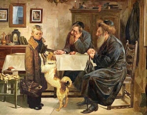 600x470, 85 Kb / картина, собака, стол, стул, портфель