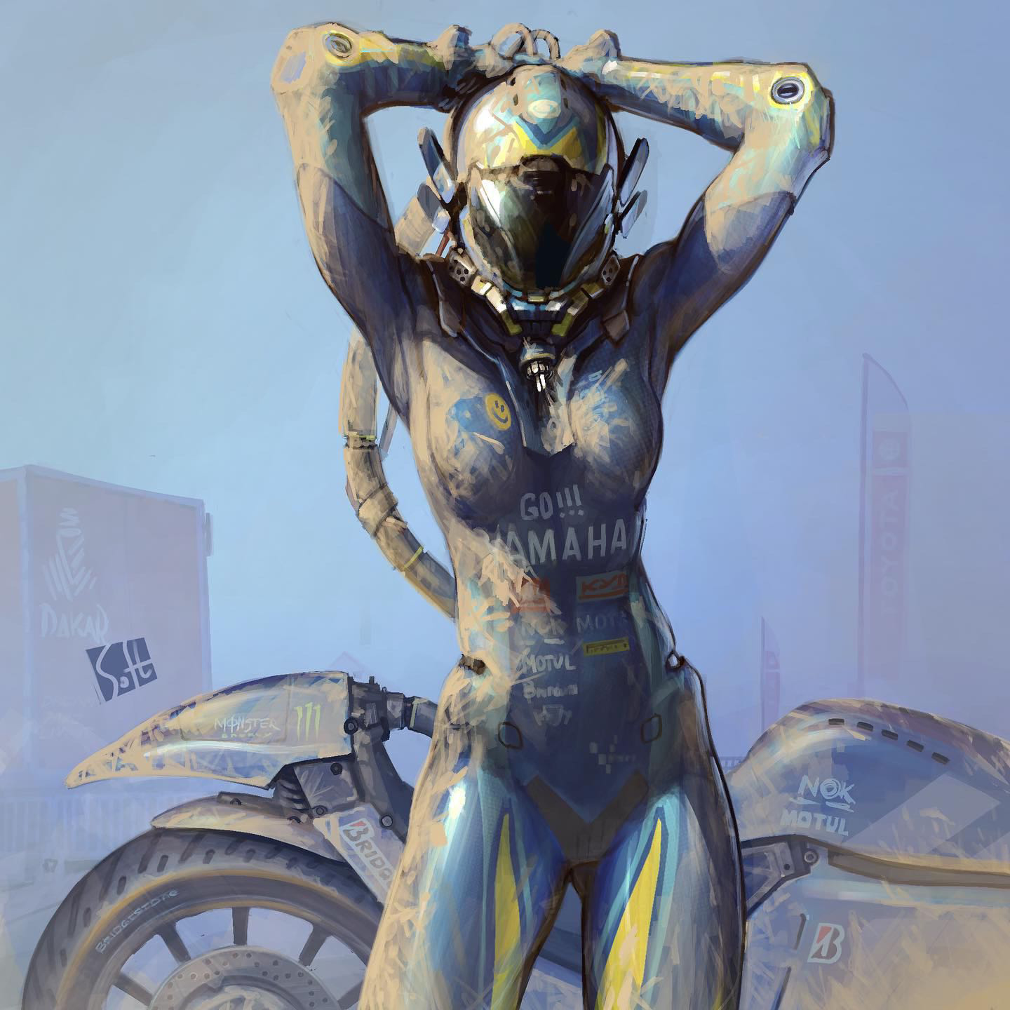 1440x1440, 628 Kb / мотоцикл, скафандр, soft-h, рисунок