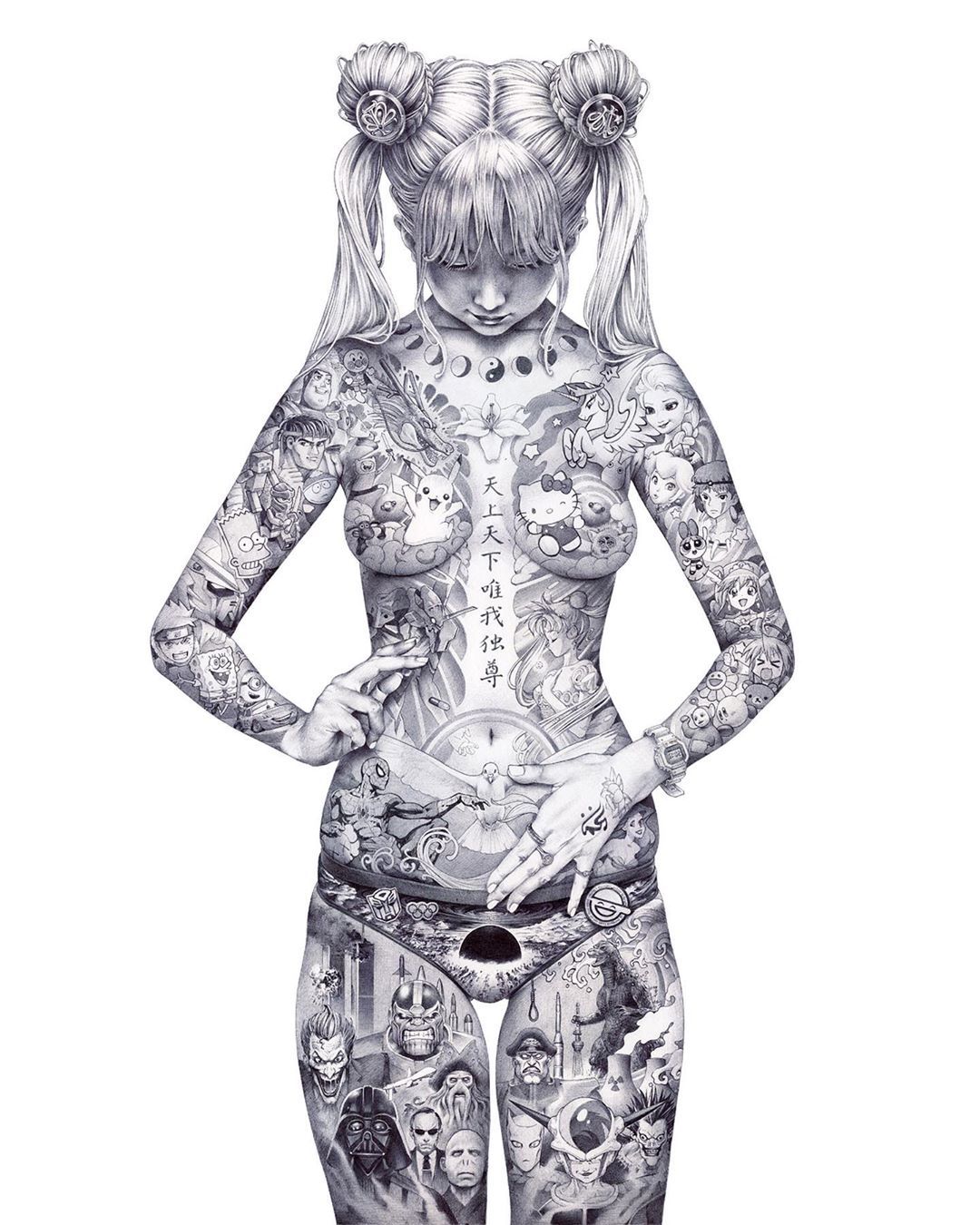 1080x1350, 197 Kb / девка, иероглифы, рисунок