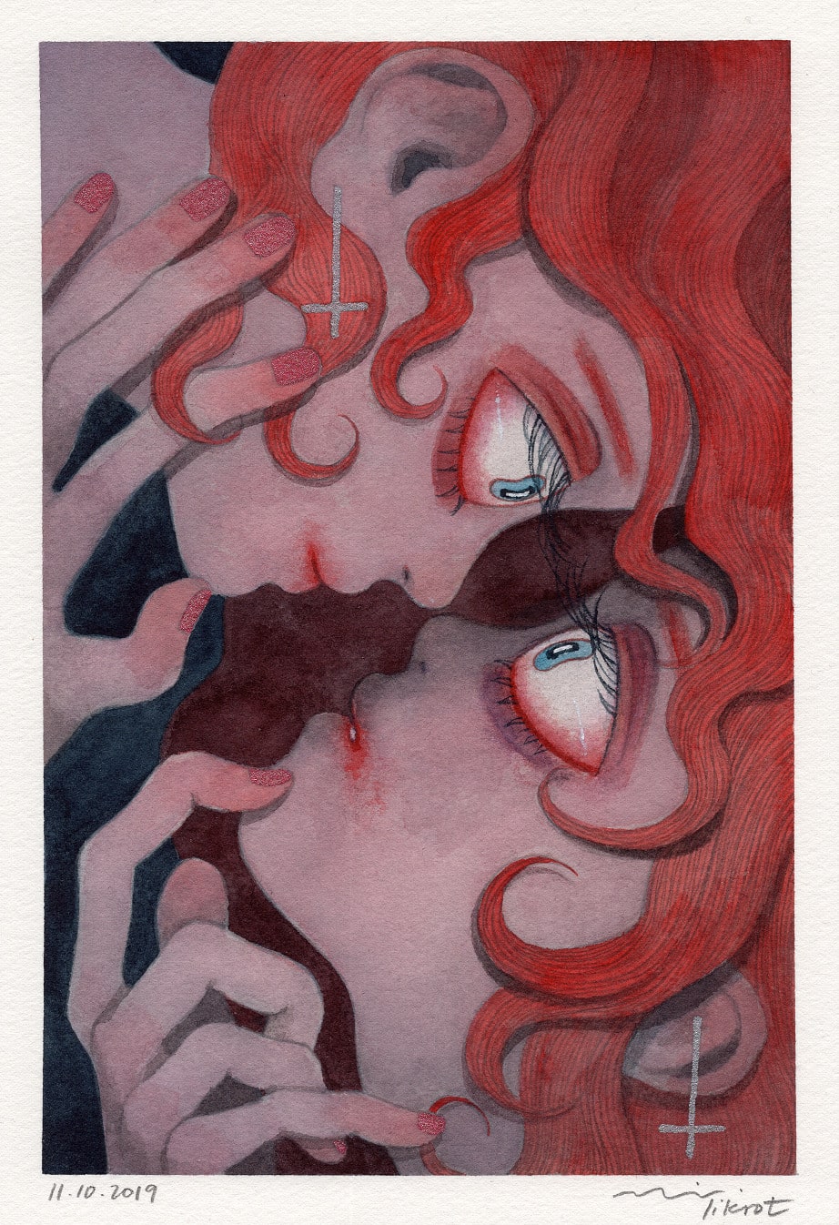 922x1346, 338 Kb / девки, рыжие, взгляд, крест, рисунок