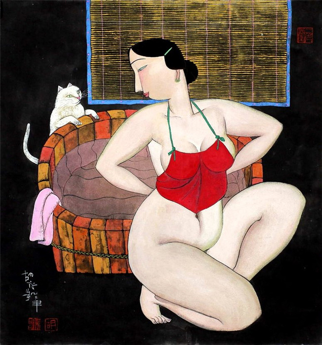 652x699, 167 Kb / баба, кошка, рисунок