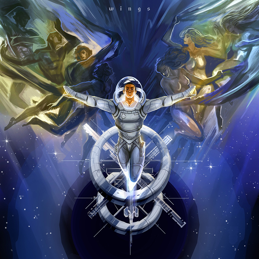 900x900, 351 Kb / breath-art, станция, космос, космонавт, крылья