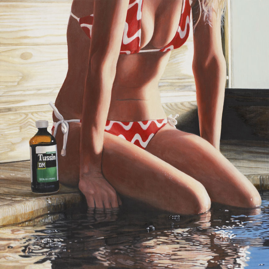 865x864, 167 Kb / девка, бассейн, туссин, рисунок, Girl in Red Bikini with Tussin, Adam Stennett
