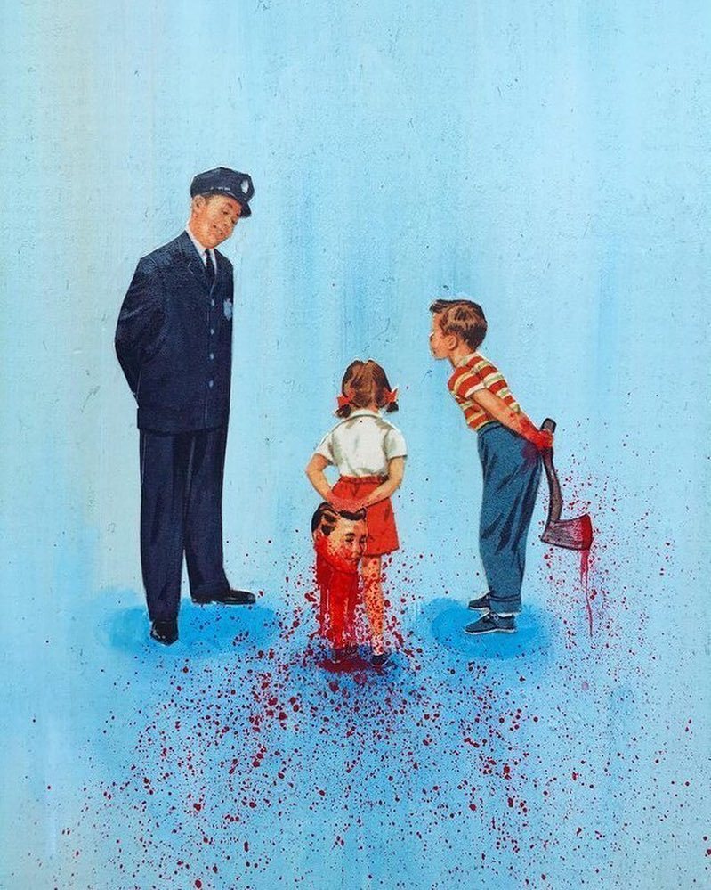 799x999, 180 Kb / полицейский, дети, голова, топор, кровища, рисунок