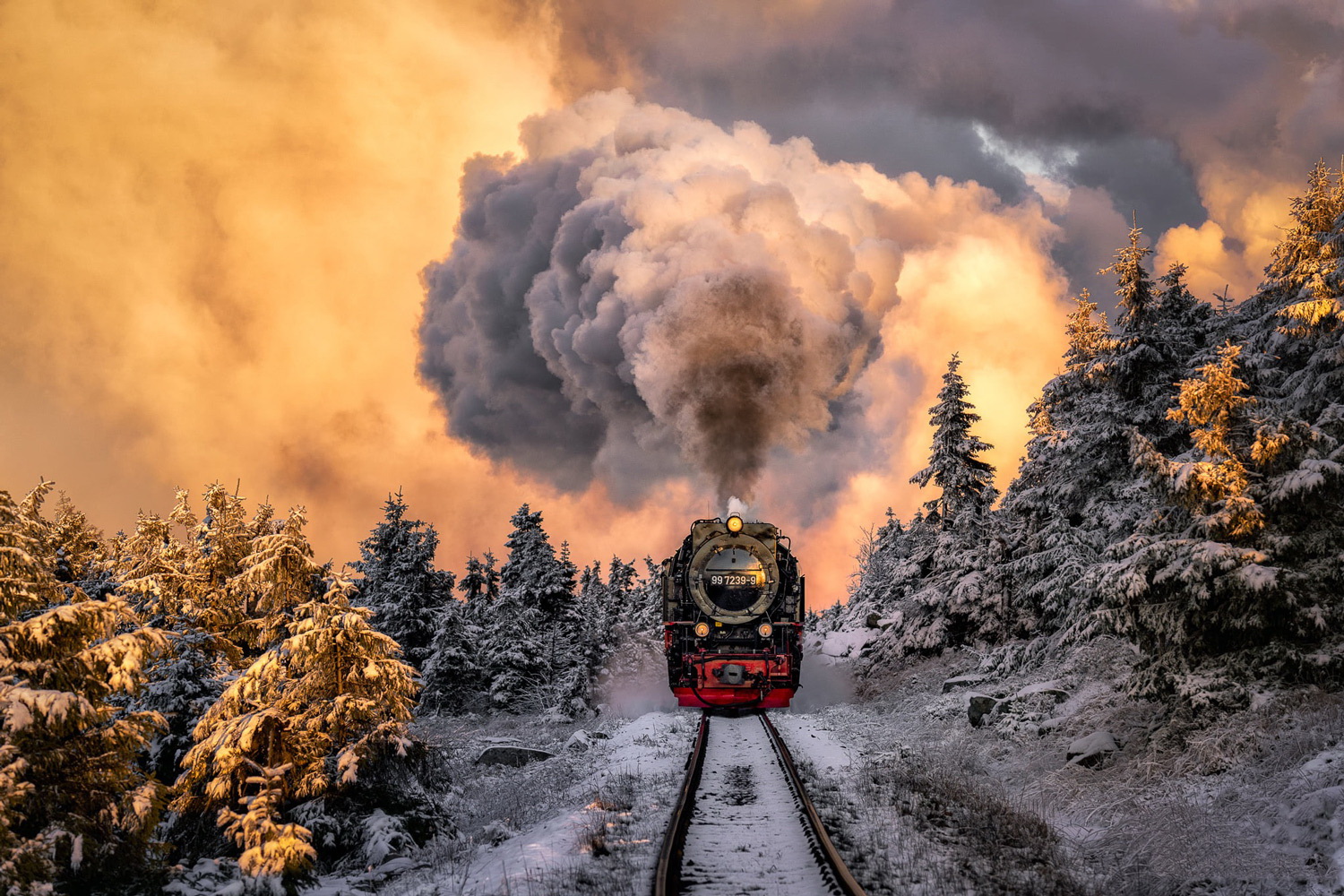 1500x1000, 612 Kb / паровоз, снег, железная, дорога, пар