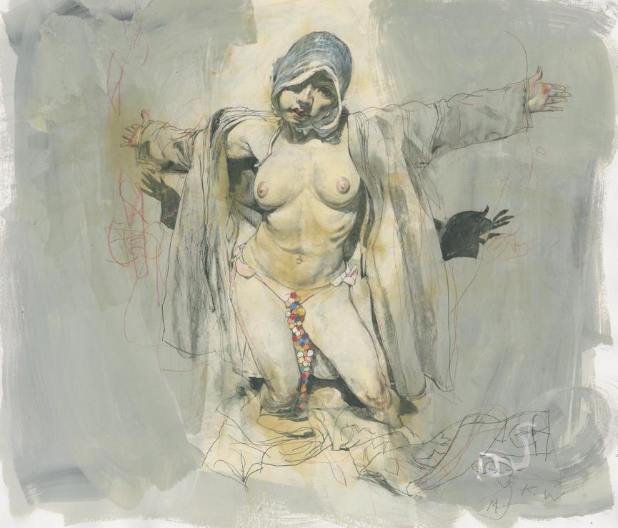 865x739, 72 Kb / девка, плащ, капюшон, обнимашки, рисунок