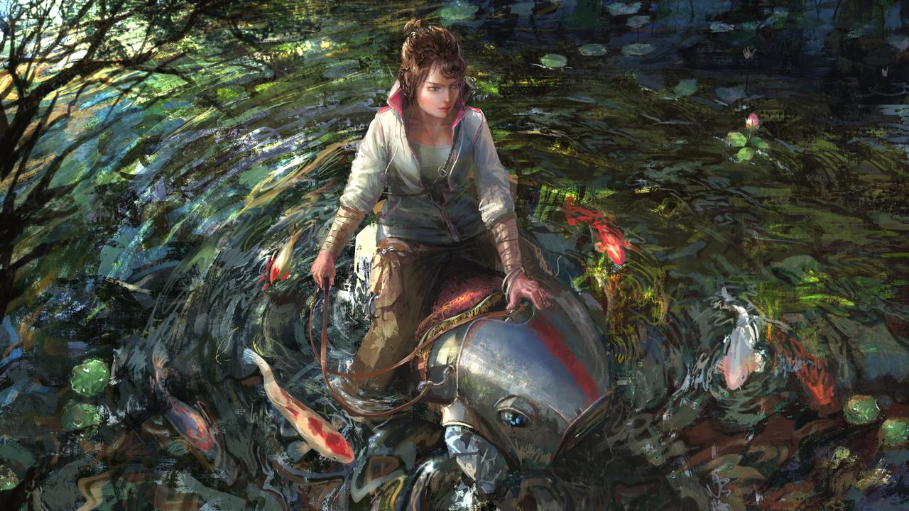 1280x720, 182 Kb / вода, рыбы, скутер, робот, девушка, hammk