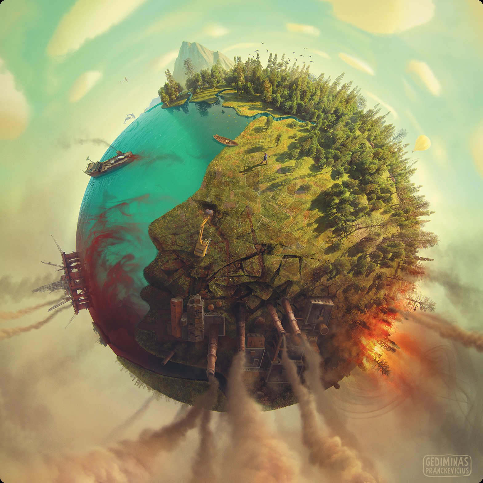 1569x1569, 584 Kb / Земля, планета, леса, вода, заводы, корабль, gedomenas, Мать