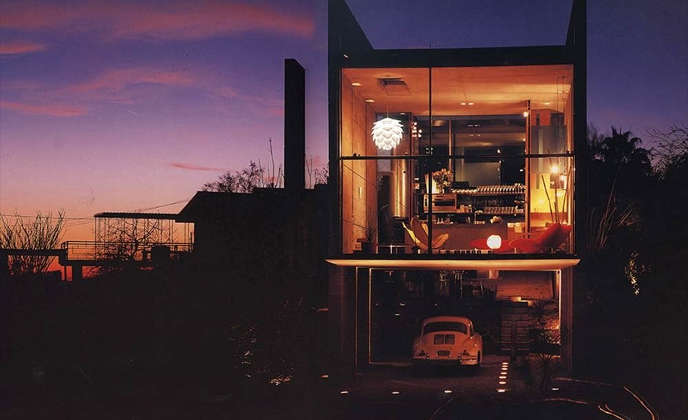 1000x610, 82 Kb / дом, автомобиль, гараж, окно, ночь, огни, архитектура