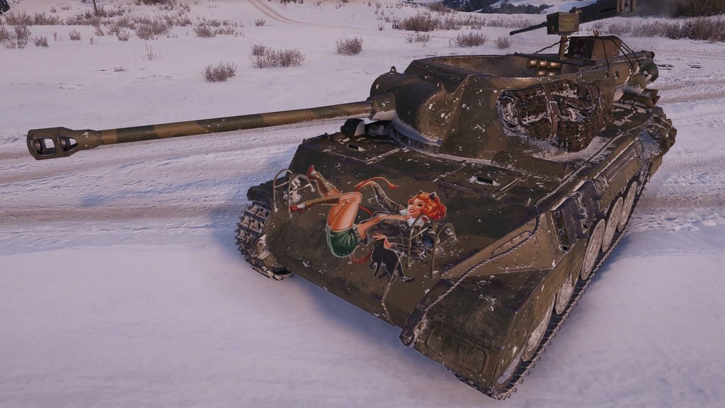 1024x576, 149 Kb / wot, super hellcat, snow, girl, black cat, ginger hair, рыжая