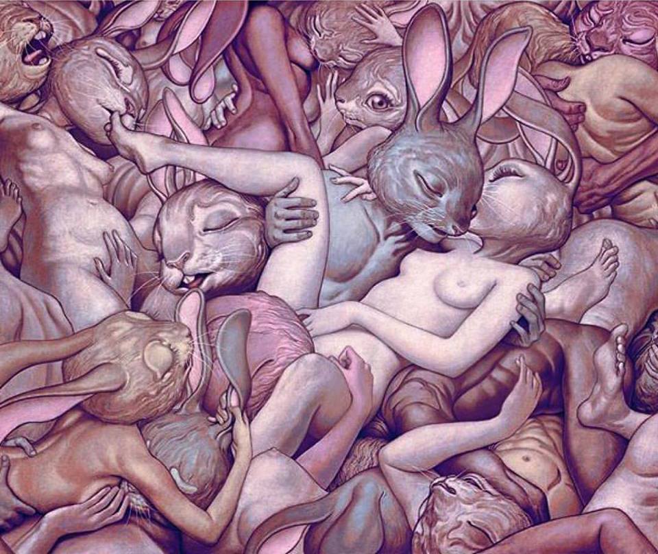 960x808, 133 Kb / девка, кролики, секс, групповуха, рисунок