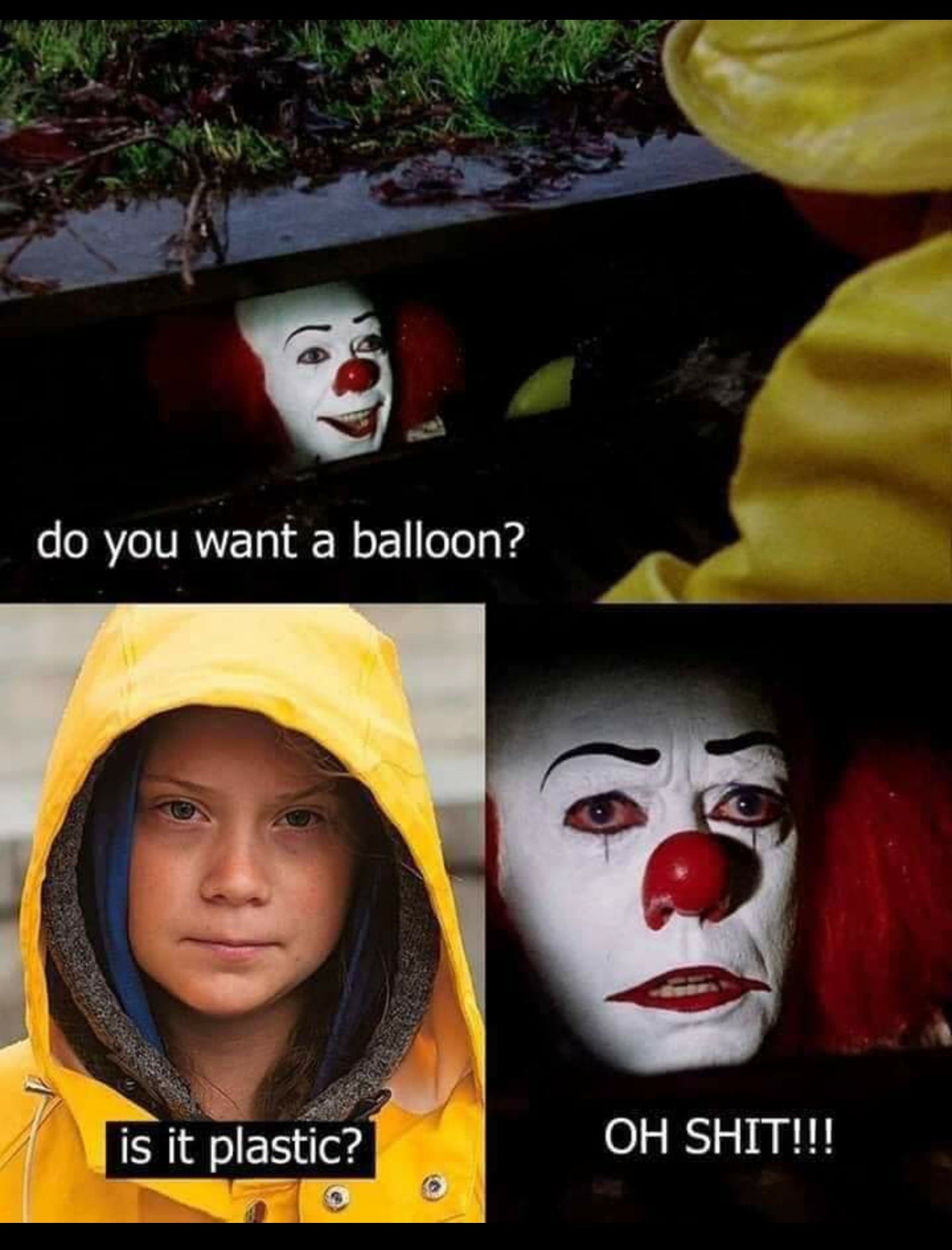 1440x1891, 298 Kb / Грета, Тунберг, Оно, шарик, пластик, Пеннивайз, клоун