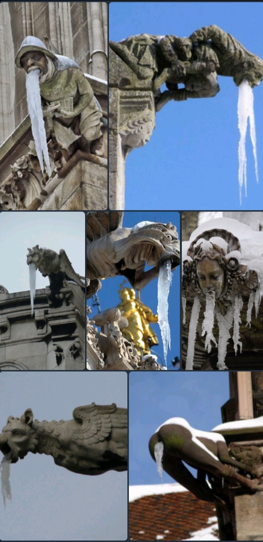 541x1112, 398 Kb / Водосток, зима, сосульки, горгулья