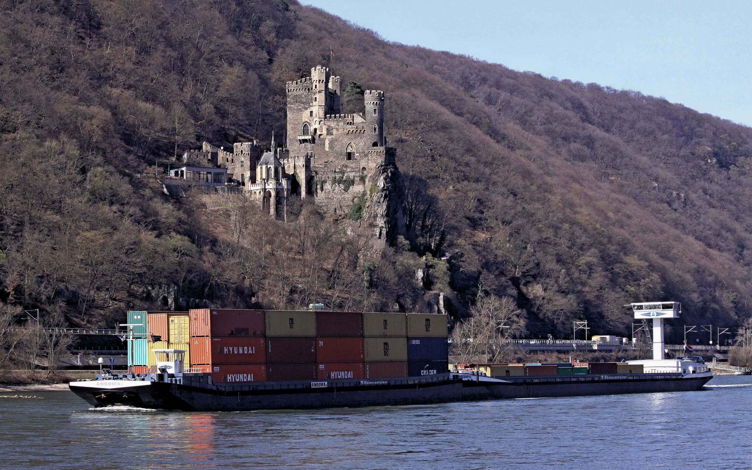 2500x1562, 621 Kb / замок, баржа, река, Рейн, UdoChristmann