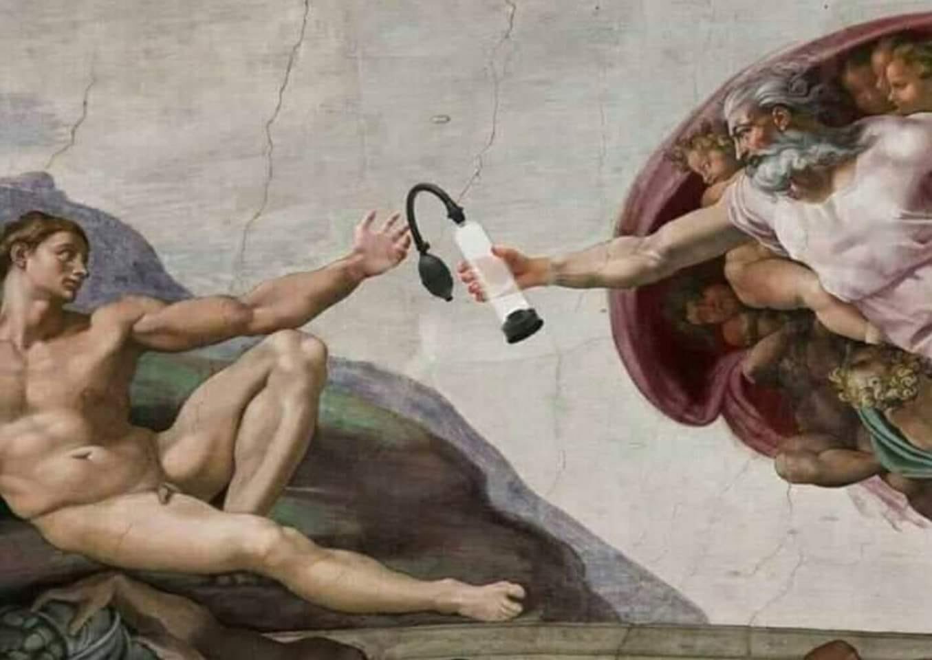 1355x960, 94 Kb / сотворение адама, помпа, enlarge your penis