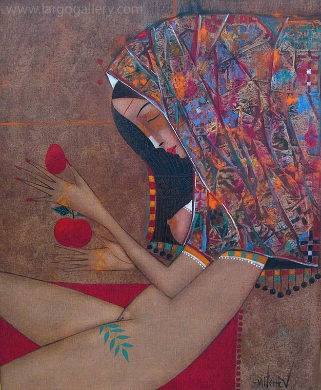 658x800, 123 Kb / девка, яблоко, платок, рисунок