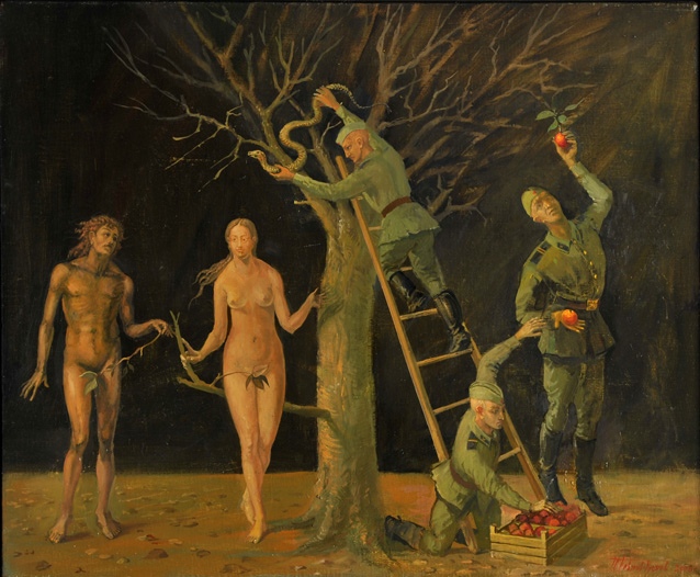 638x526, 144 Kb / Ева, Адам, яблоки, змей, солдаты