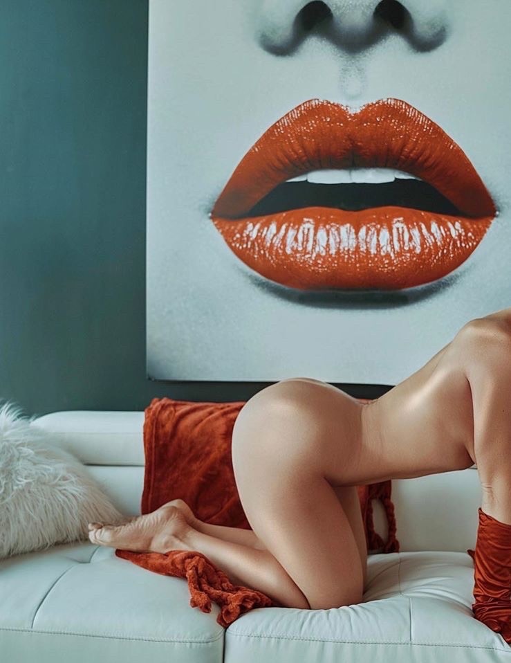 739x958, 94 Kb / раком, попа, диван, картина, подушка, перчатки