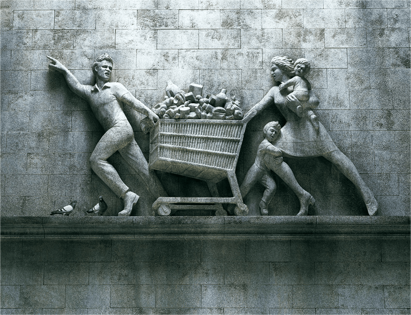 849x650, 433 Kb / тележка, покупки, барельеф