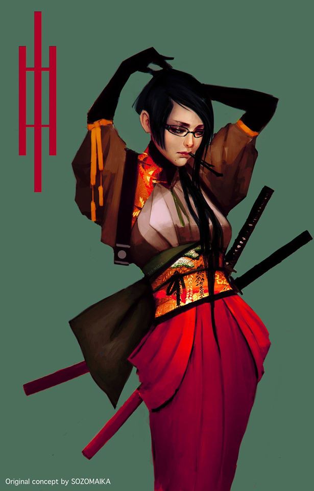615x960, 51 Kb / самурай, девушка, брюнетка, катаны, Sozomaika