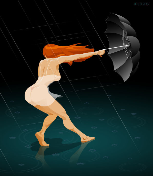 597x688, 54 Kb / зонт, рыжая, дождь