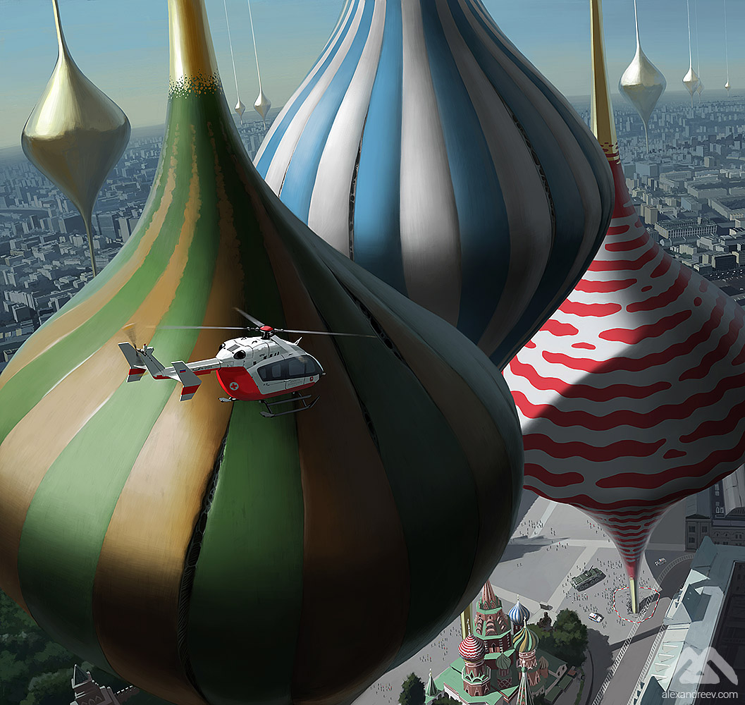 1057x1000, 289 Kb / Alex Anrdeev, маковки, бмп, площадь, город, вертолёт, храм