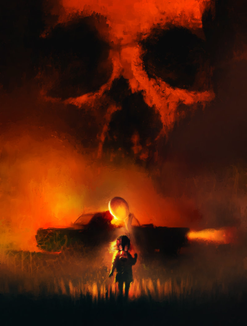 800x1055, 106 Kb / tavenerscholar, автомобиль, череп, огонь, шарик, девочка