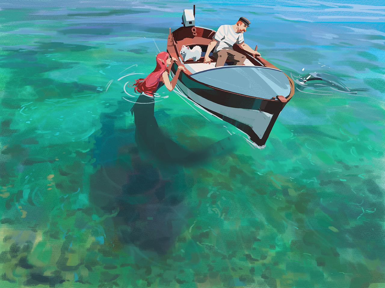 1280x958, 129 Kb / вода, лодка, рыбак, собака, русалка, snatti89