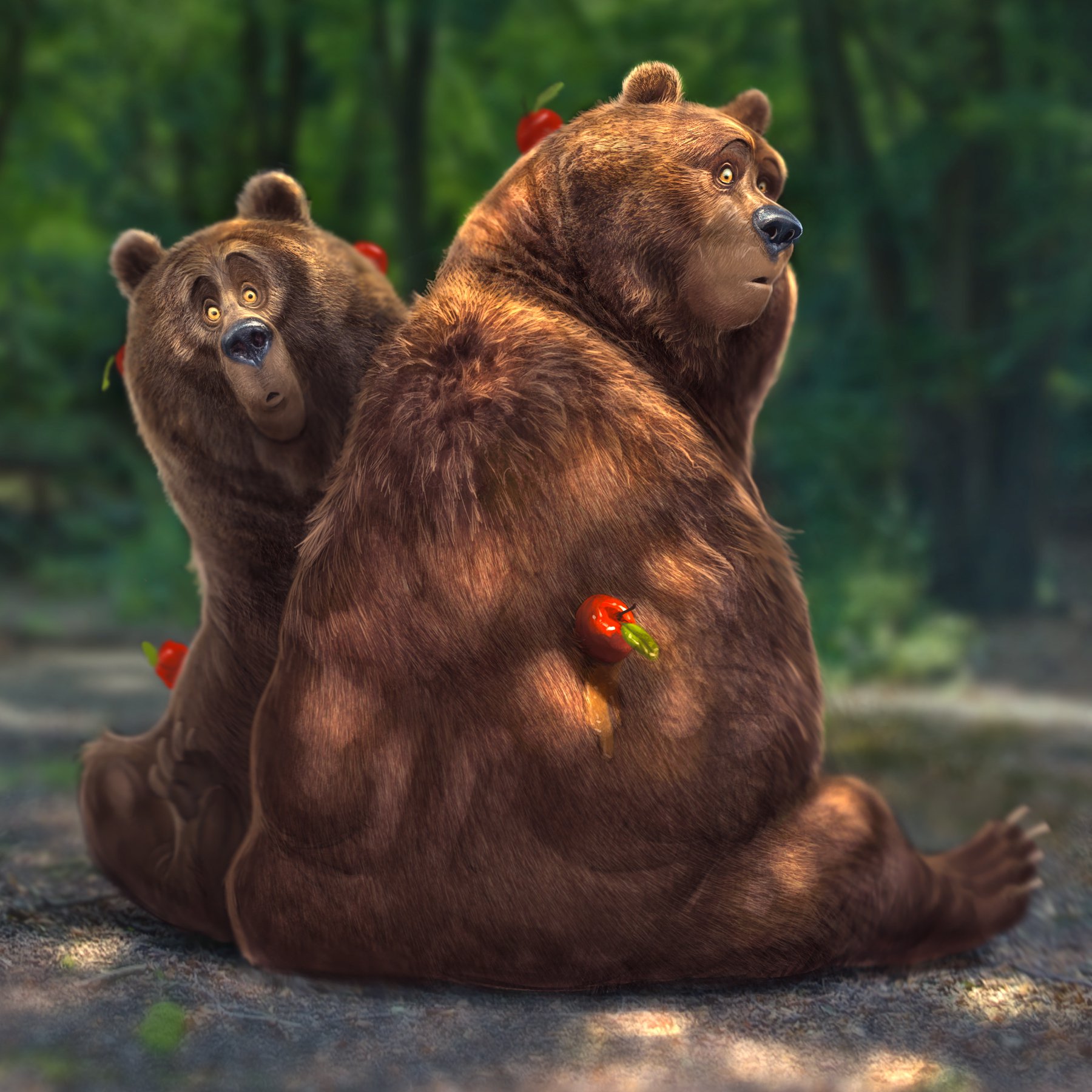 1800x1800, 391 Kb / Aaron Blaise, медведи, яблоки, шерсть