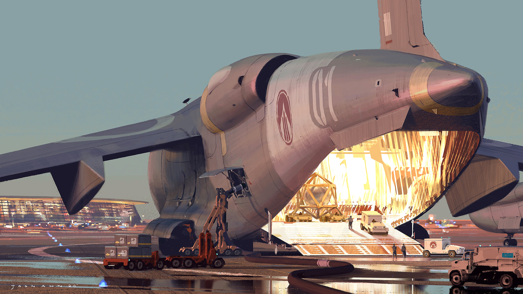 1800x1013, 414 Kb / Joon Hyung Ahn, самолёт, погрузка