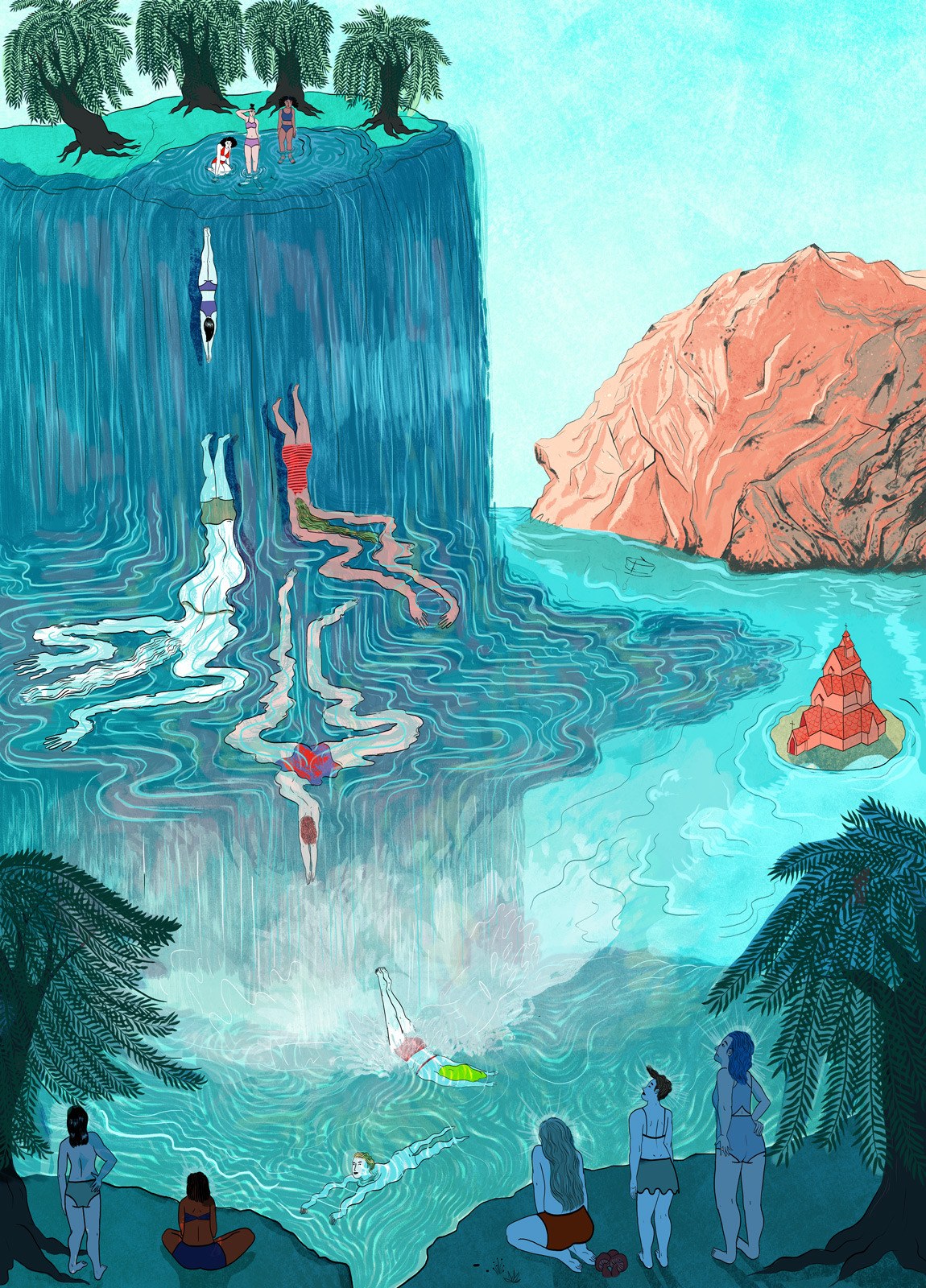 1150x1600, 637 Kb / водопад, купание