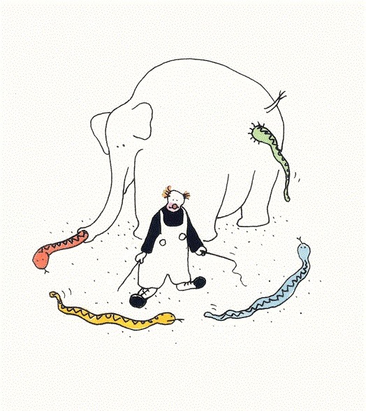 524x588, 104 Kb / слон, змеи, клоун, укротитель