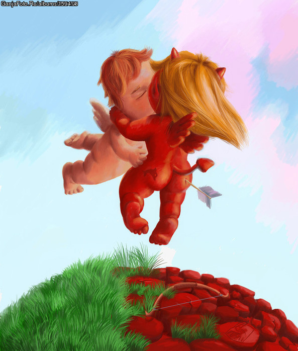 593x698, 109 Kb / ангелок, чертовка, любовь, амур, стрела