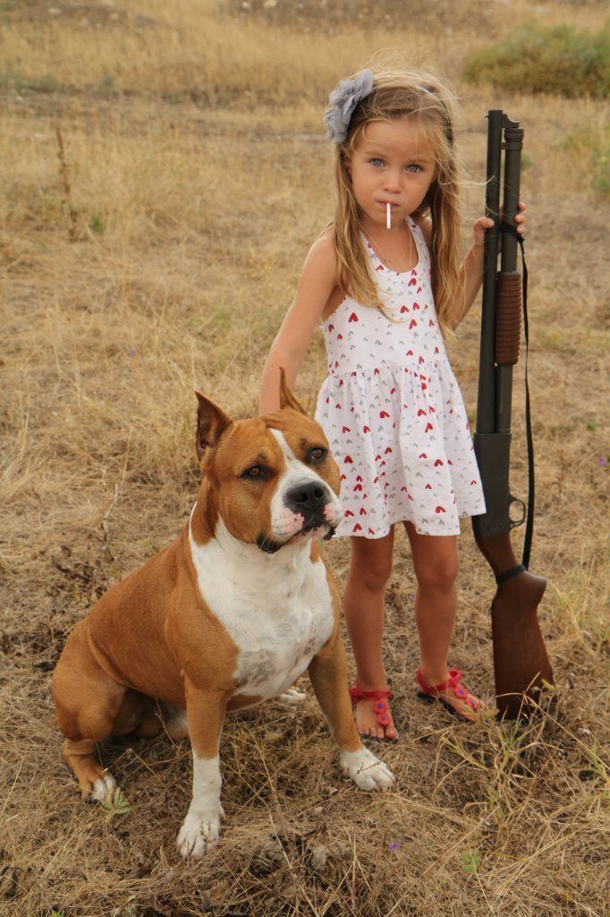 682x1024, 158 Kb / девочка, сигарета, собака, ружье, сухая трава