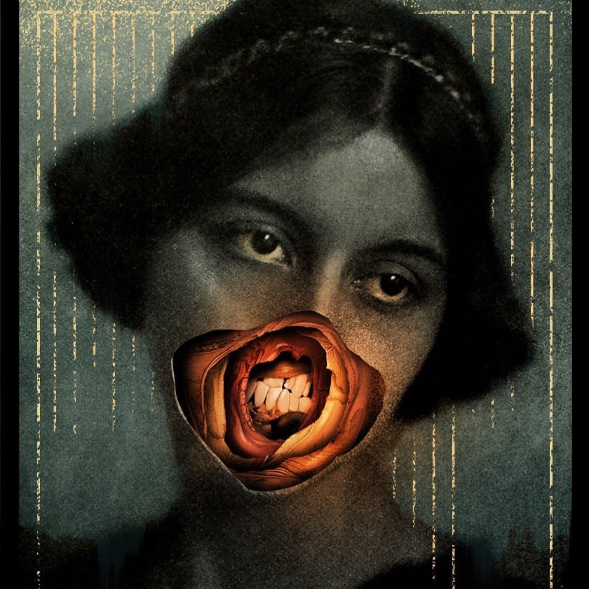 840x840, 153 Kb / рисунок, протрет, девка, рот, зубы, взгляд