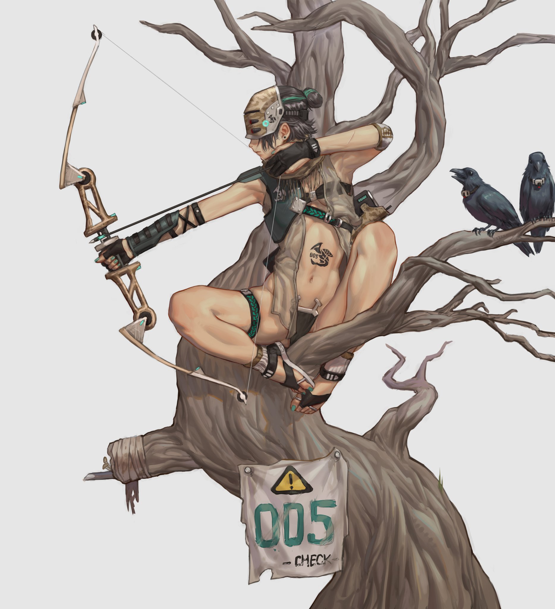 1867x2048, 328 Kb / YouzuYOZU, лучница, дерево, вороны