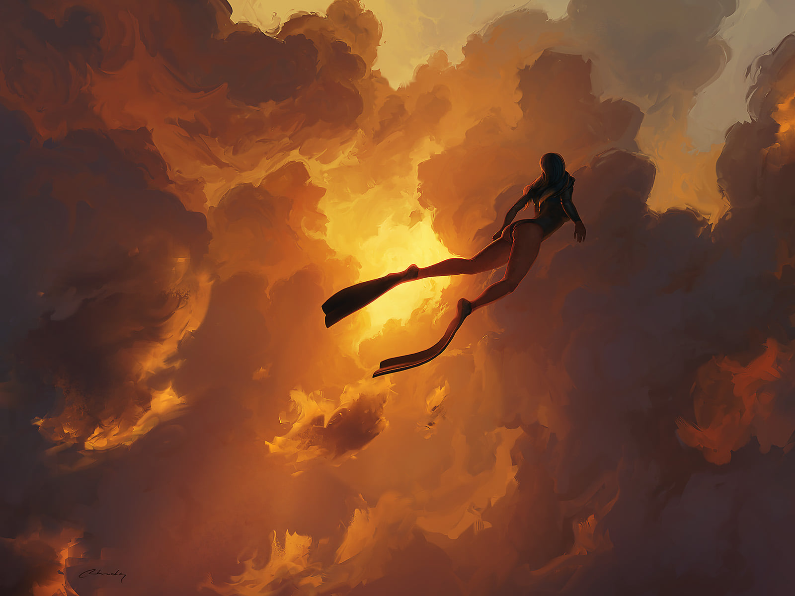 1600x1200, 196 Kb / Artem Rhads Chebokha, небо, облака, дайвер, ласты