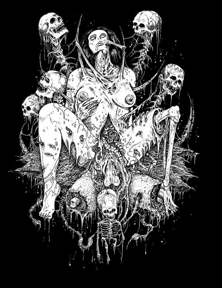 735x952, 203 Kb / Баба, череп, кишки, ч/б, рисунок