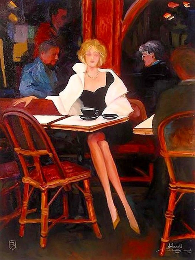 675x900, 102 Kb / кафе, столик, стулья, мужчины, женщина, картина