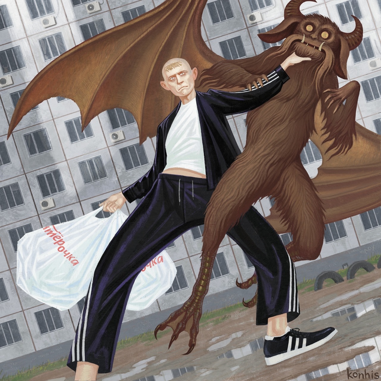 1280x1280, 466 Kb / гопник, треники, пятёрочка, демон, рисунок