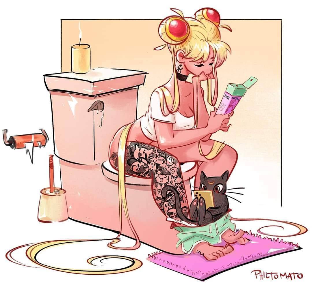 1080x981, 101 Kb / Сейлормун, туалет, кот, тату, ёршик, свеча, чок, коврик, Phil Tomato