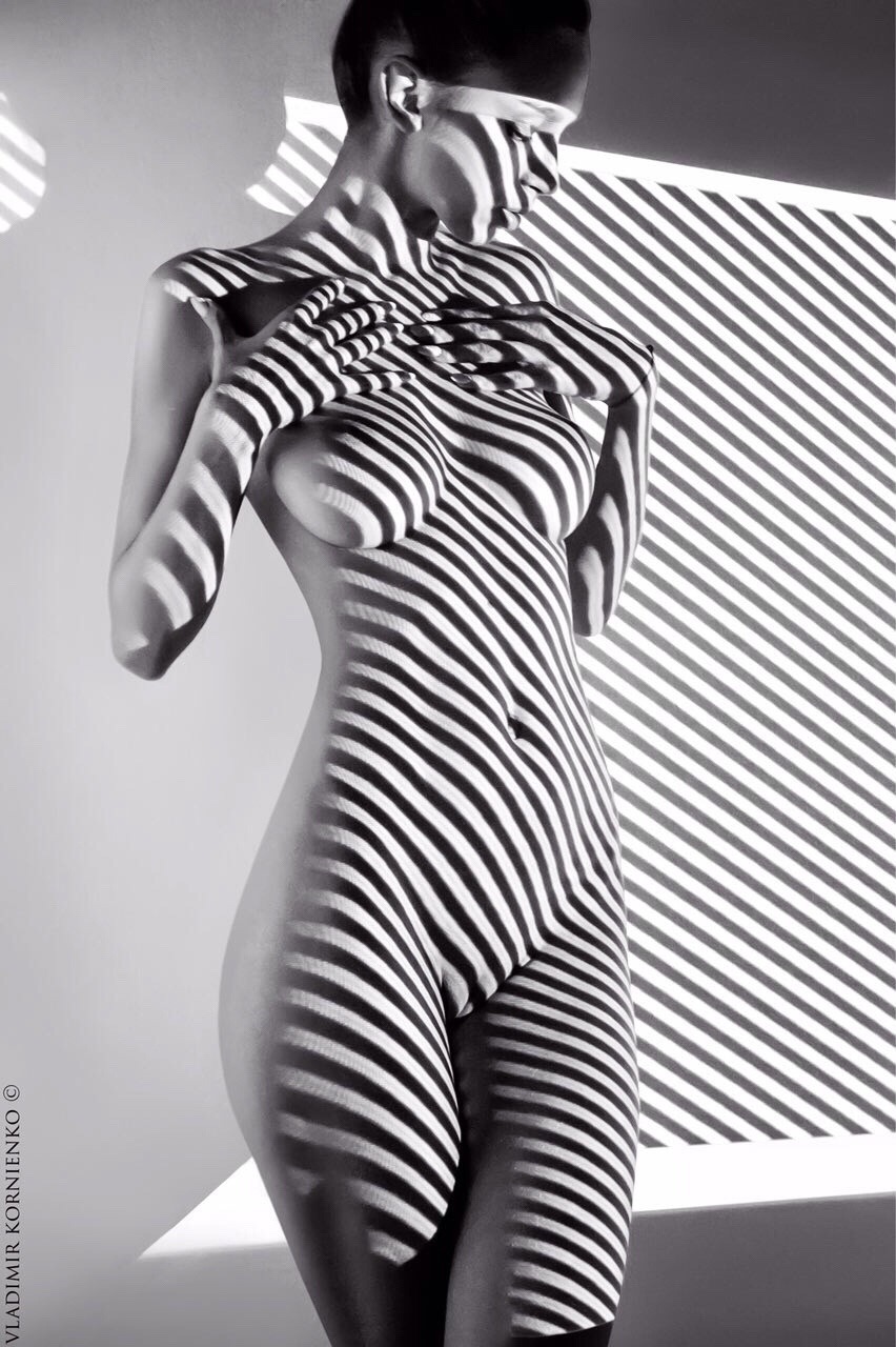 852x1280, 228 Kb / ч/б, тень, полоски, зебра, бритая, стена,  Владимир Корниенко, Alina Rotaru, Алина Ротару