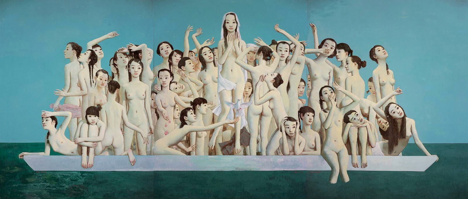 1600x681, 473 Kb / девки, лодка, рисунок, китайский, постмодерн