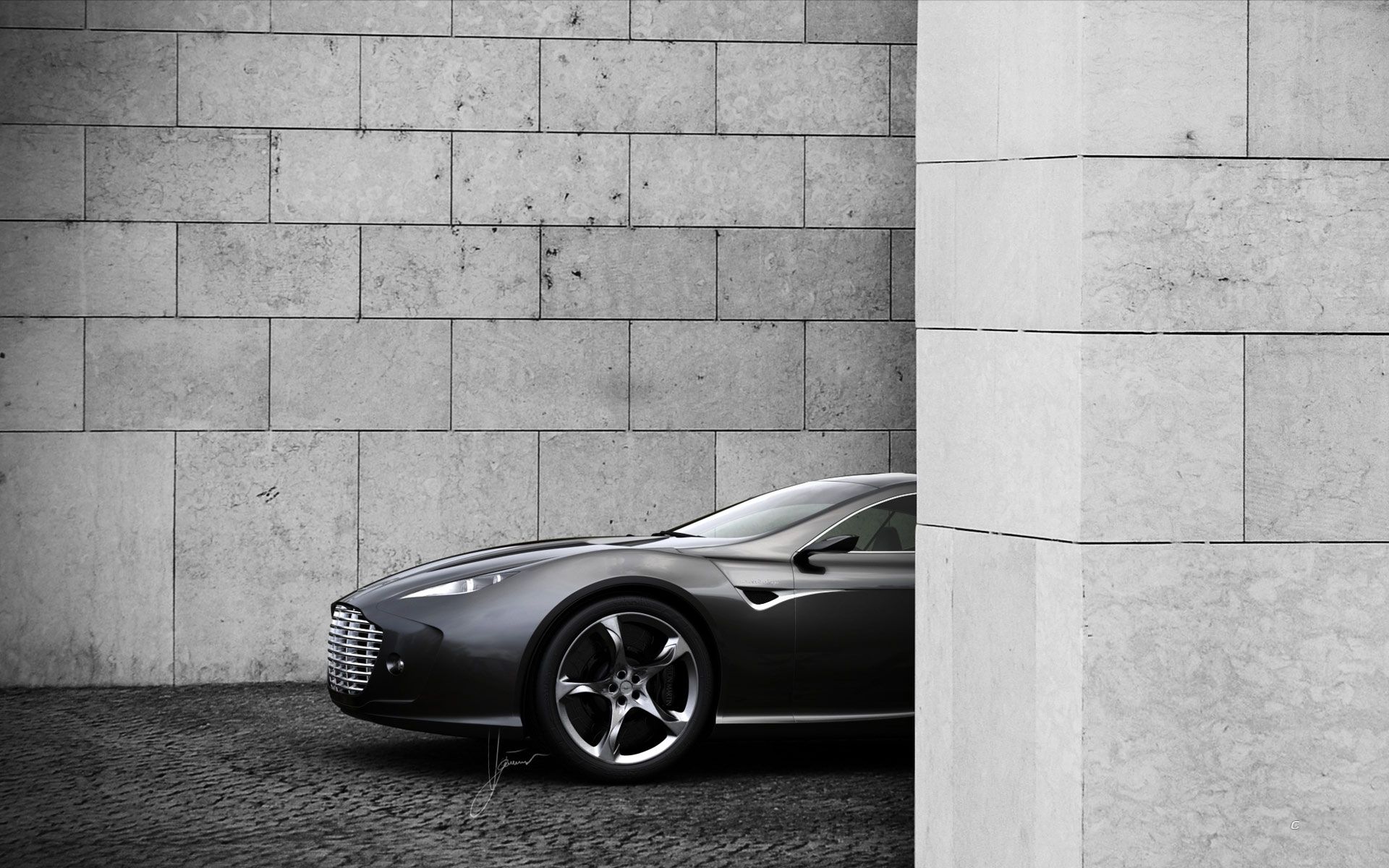 1920x1200, 349 Kb / стены, Aston Martin, автомобиль,  ч/б