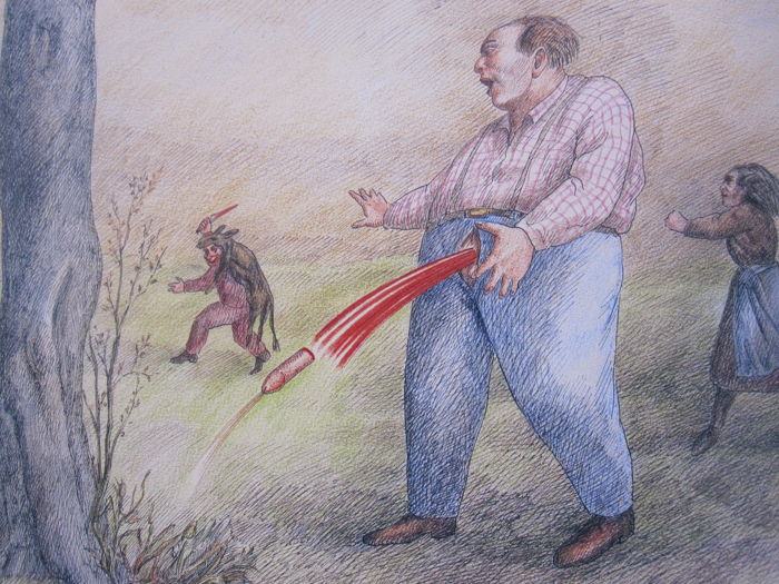 700x525, 101 Kb / рисунок, мужчина, ссыт, член, отрезан, кровь