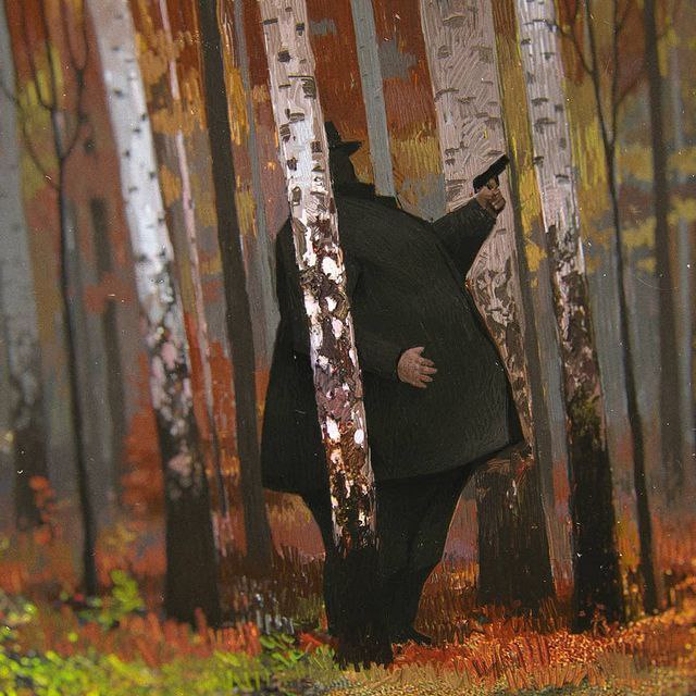 640x640, 109 Kb / рисунок, дерево, береза, толстяк, спрятался, пистолет